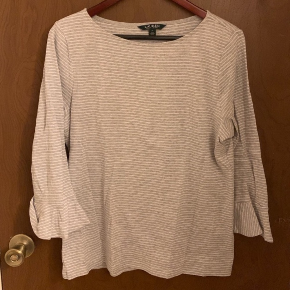LRL Striped Ruffle Sleeve Top